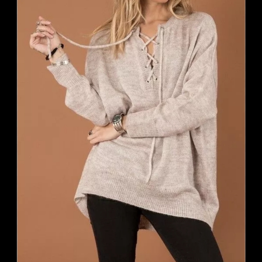 Anthropologie white crow front lace wool blend sweater sz S